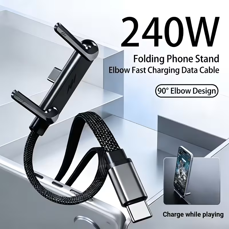 Limited Time: 30% OFF⚡ 240W PD Type-C Charging Cable With Foldable Phone Stand Adapter📱