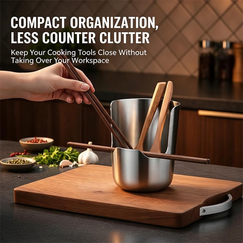 Stainless Steel Kitchen Utensil & Pot Lid Holder – Countertop Organizer