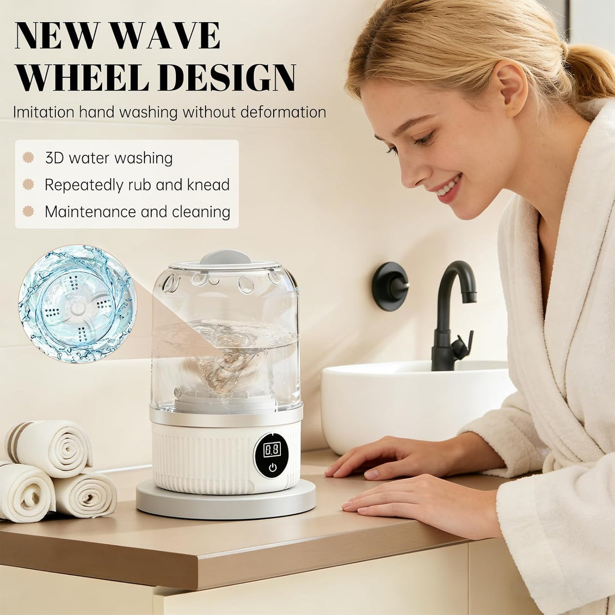 Portable Mini Washing Machine – Cordless, 3000mAh, Deep Clean for Delicates