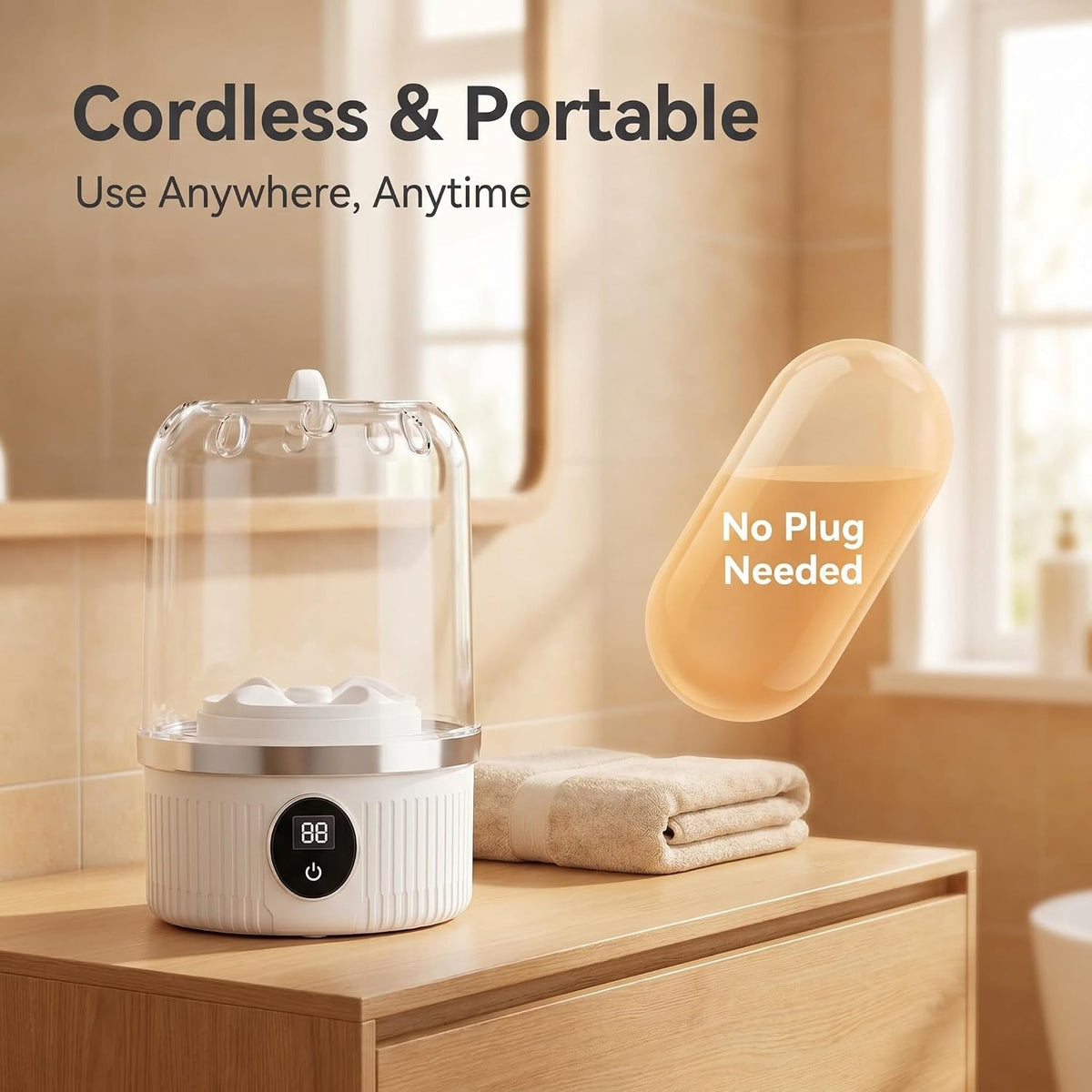 Portable Mini Washing Machine – Cordless, 3000mAh, Deep Clean for Delicates