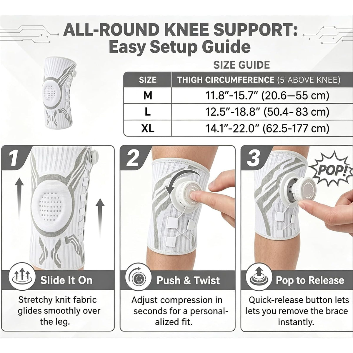 Smart Dial Knee Brace – Adjustable Compression Support with Spring Stabilizers