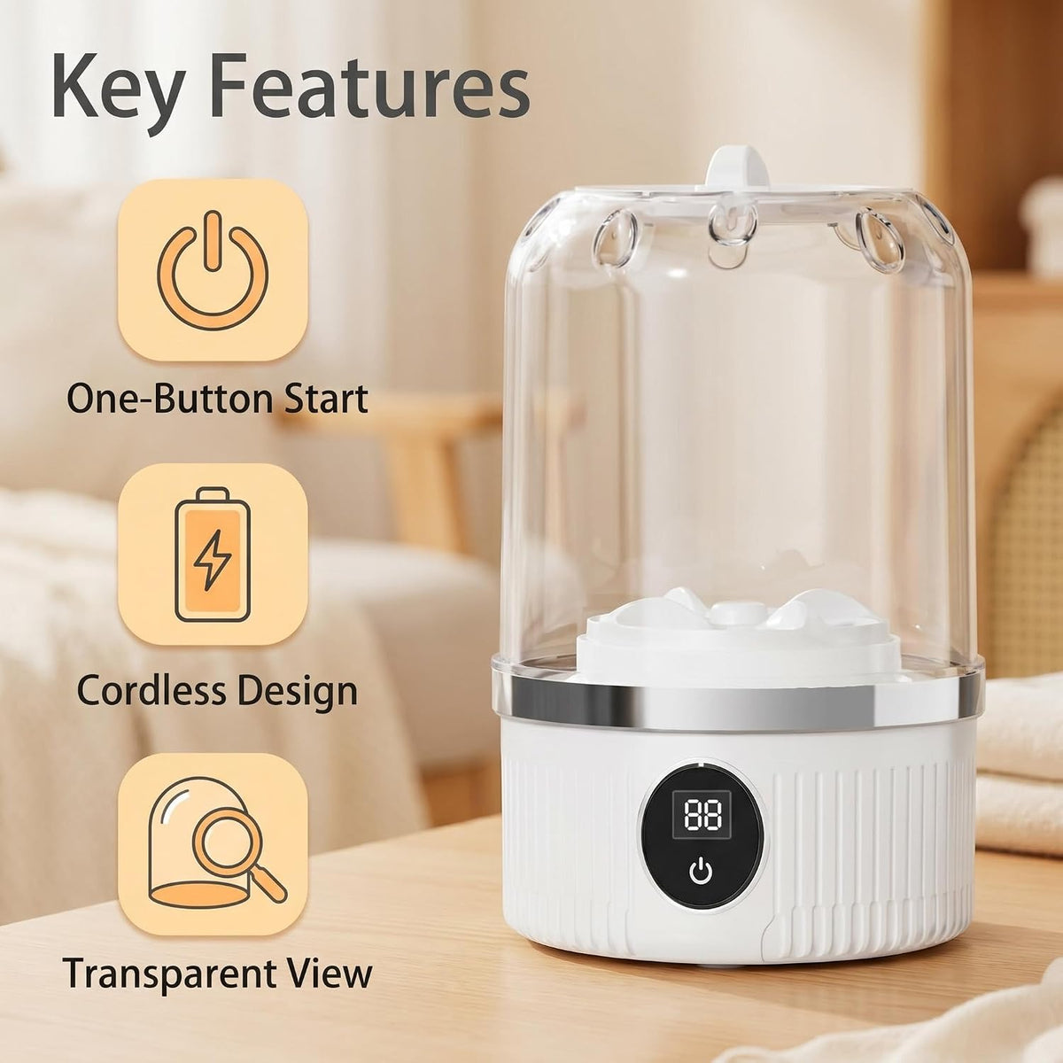 Portable Mini Washing Machine – Cordless, 3000mAh, Deep Clean for Delicates