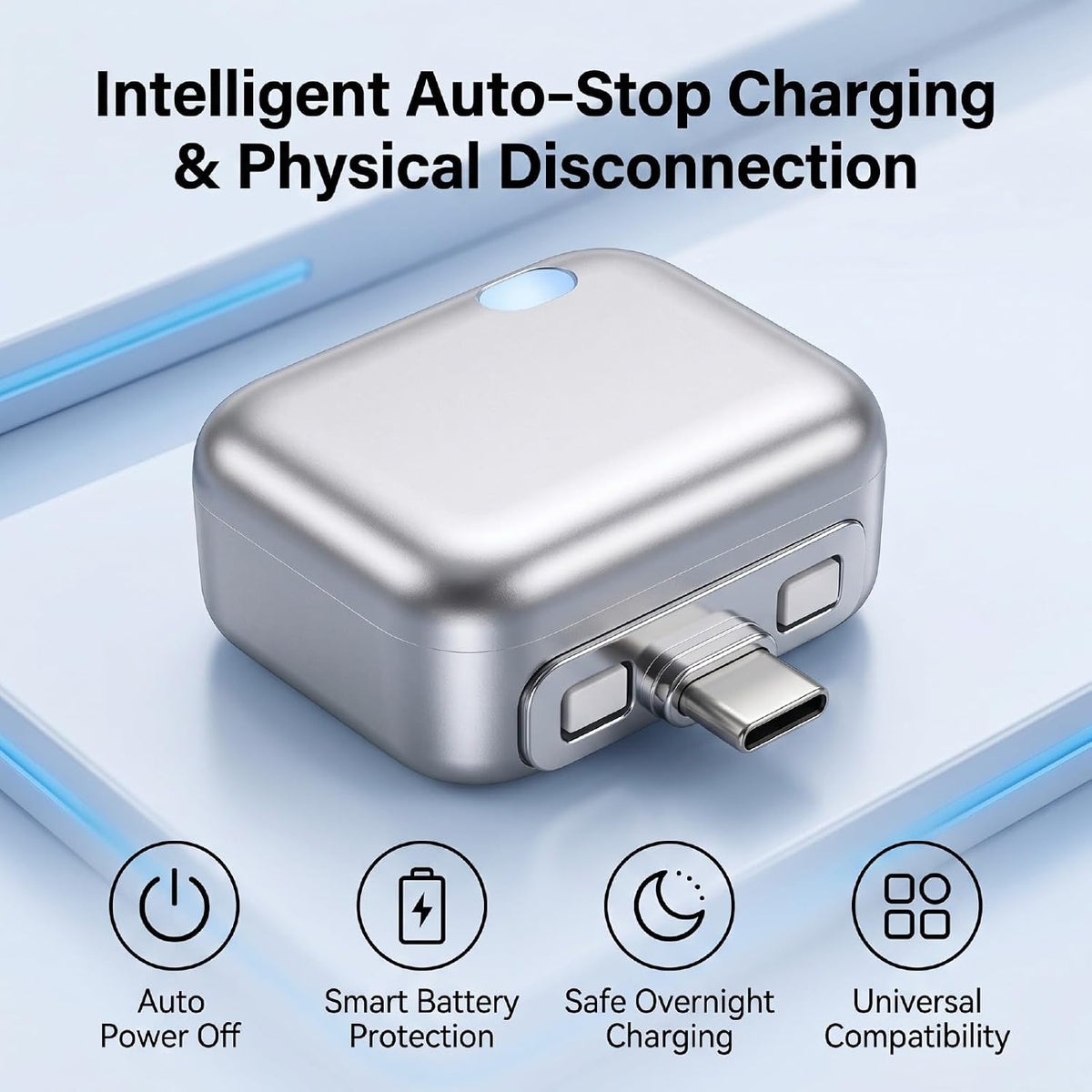Smart Auto-Stop Charging Adapter – 100W Type-C, Overnight Safe