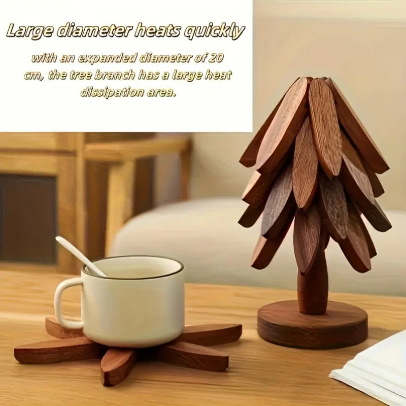 "One Tree" Foldable Wooden Trivet Set – Christmas Tree Shape Kitchen & Table Décor