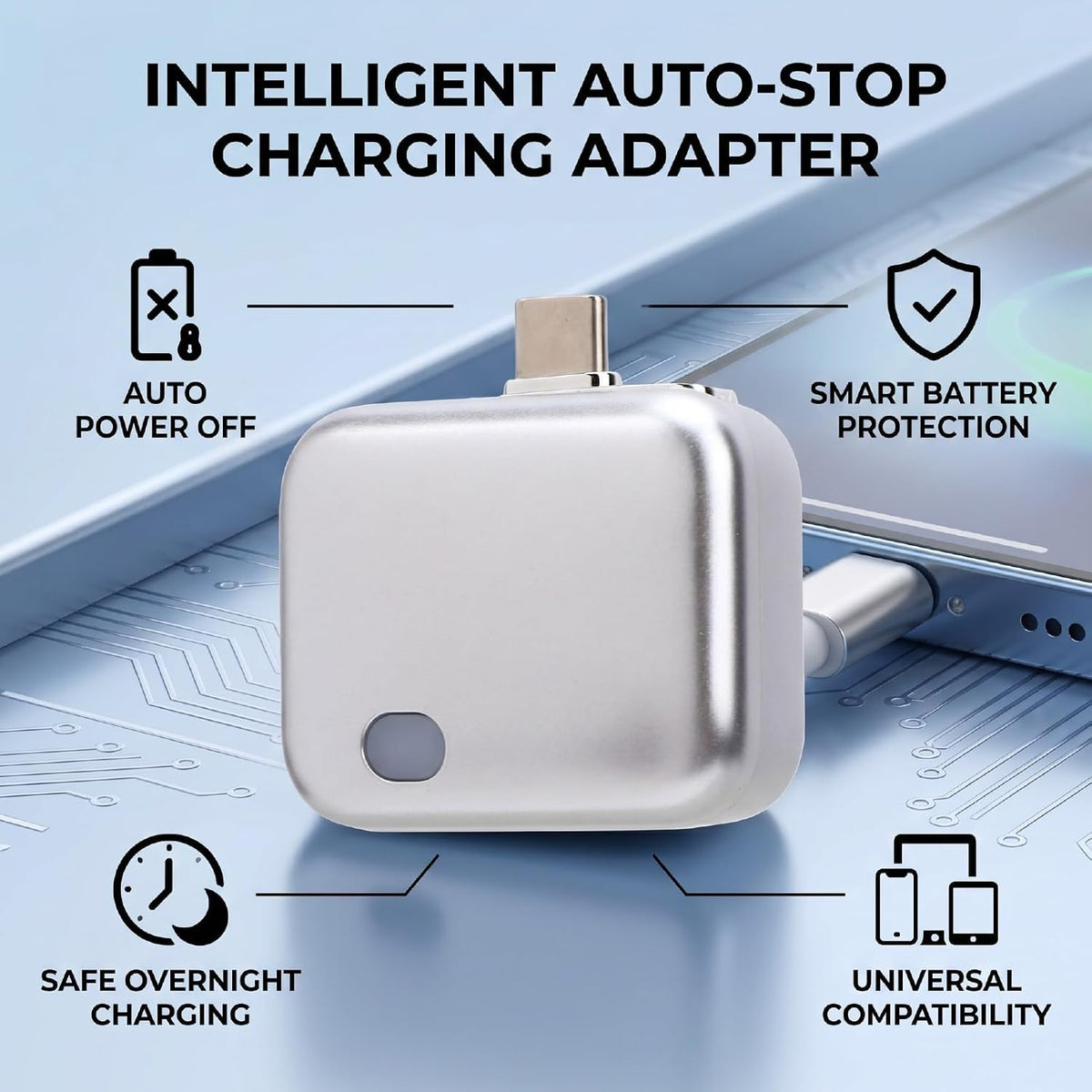 Smart Auto-Stop Charging Adapter – 100W Type-C, Overnight Safe