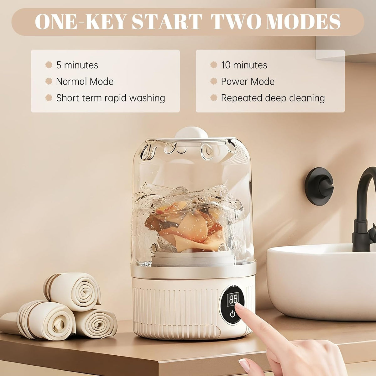 Portable Mini Washing Machine – Cordless, 3000mAh, Deep Clean for Delicates