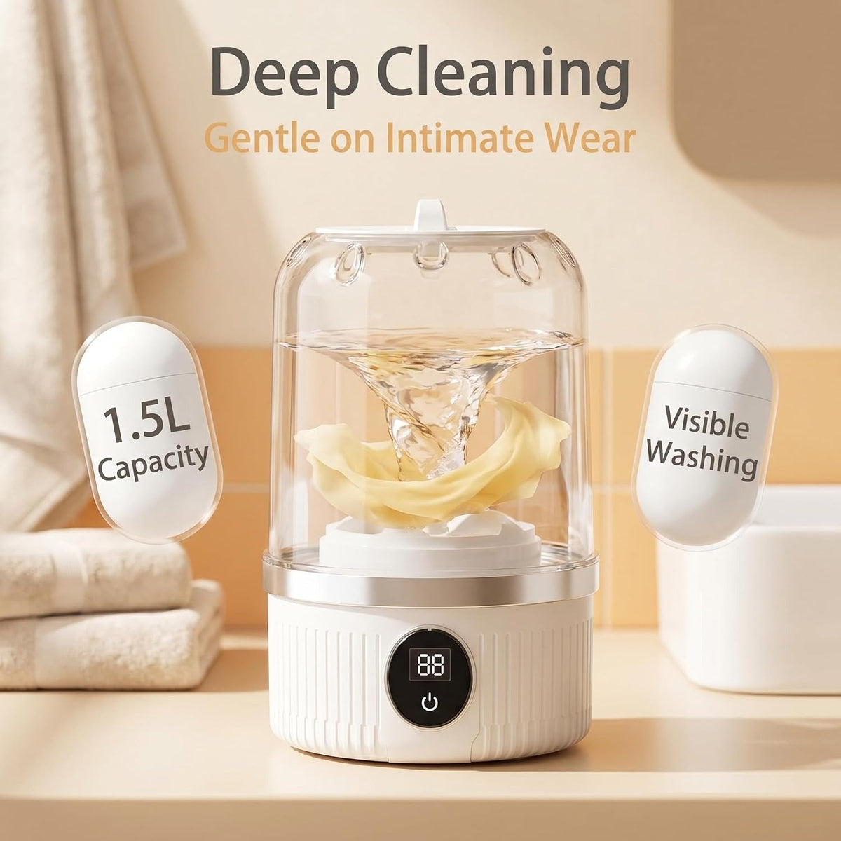 Portable Mini Washing Machine – Cordless, 3000mAh, Deep Clean for Delicates