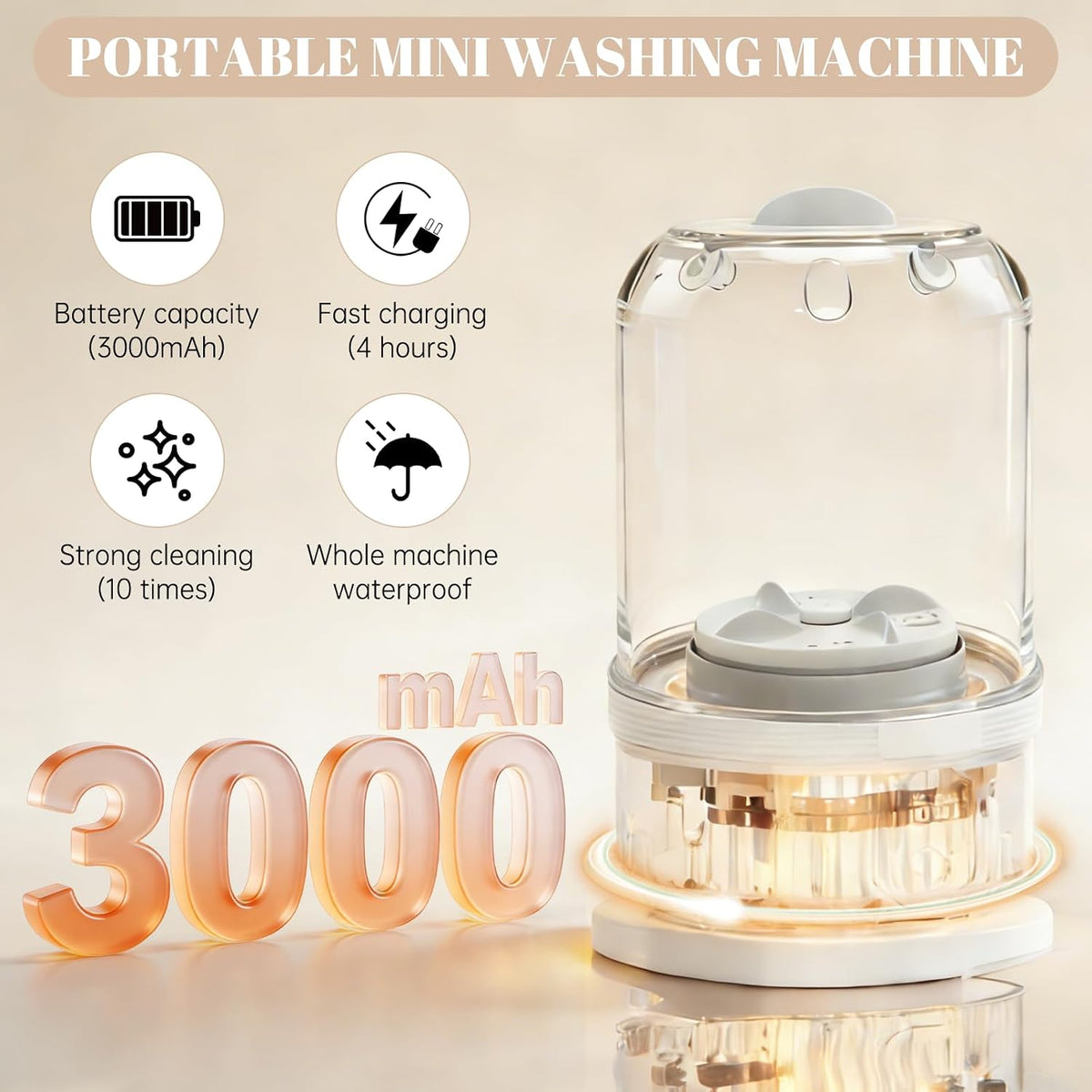 Portable Mini Washing Machine – Cordless, 3000mAh, Deep Clean for Delicates