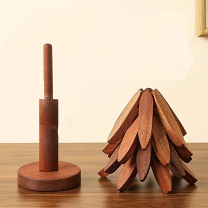 "One Tree" Foldable Wooden Trivet Set – Christmas Tree Shape Kitchen & Table Décor