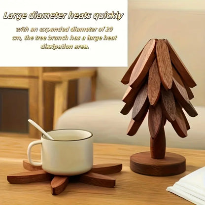 "One Tree" Foldable Wooden Trivet Set – Christmas Tree Shape Kitchen & Table Décor